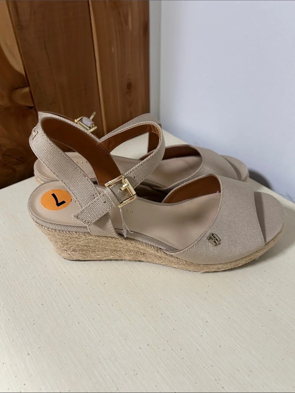 Tommy Hilfiger Neutral Beige Espadrille Wedge Sandals